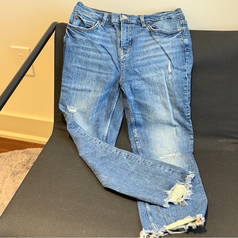 ZARA Distressed Slim-Fit Jeans | Size 28, Blue